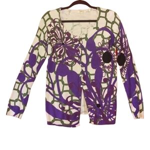 Vertigo Paris Floral Button Knit Cardigan Sweater Womens L Artsy‎ Preppy Career